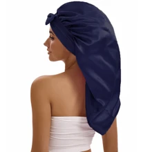 ZTZI Women's Luxe Satin Sleep Bonnet With Wide Elastic Band & Bowknot - Black, Soft Polyester Hair Cap For Curly & Straight Hair, Comfortable Nighttime Protection - Multicolor - View 25