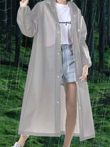3pcs Mixed Color Black/White/Gray Button Design Waterproof Casual Outdoor Hiking Rain Jacket, Thickened Fashionable Lightweight Open-Front Travel Raincoat