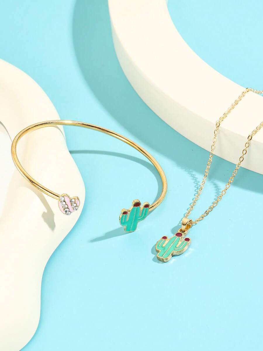 2pcs Fashionable & Sweet Girl's Jewelry Set, Including Necklace And Bracelet, Suitable For Daily Wear, Festive Party, Elegant Girl's Accessories