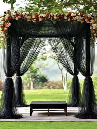 1 Piece, Wedding Black Mesh Decoration, Transparent Chiffon Background Mesh Curtain, Ceiling Hanging Mesh, Wedding Party Ceremony, Birthday Party, Stage Decoration, Anniversary, Halloween DIY And Other Holiday Decoration Supplies, Christmas