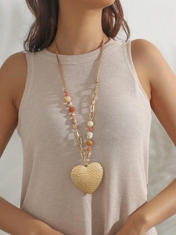 1 Stück Modische Frauenkette mit Herz-Form Perlen, geeignet für den täglichen Gebrauch