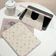 1 pieza, Funda protectora para Tablet Apple Pro 2024 de 13 pulgadas/5ta/6ta/7ta generación o Pro de 11 pulgadas 1ra, 2da generación/Air6 2024 4ta, 5ta generación/8va, 9na generación/10ma generación con ranura para bolígrafo y rotación de 720°, de piel de PU con patrón de pequeñas flores rosas, panel trasero de acrílico rígido y diseño de borde de silicona suave, con función de activación/suspensión automática, a prueba de caídas y golpes, ideal como regalo del Día de San Valentín (por favor lea las instrucciones antes de realizar el pedido)