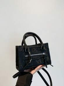 Fashionable And Versatile Solid Color Handbag For Daily Commute - Black - View 1