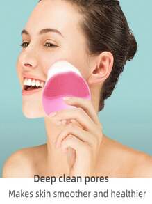 1pc Blue Electric Facial Cleansing Brush,Silicone Mini Pore Cleaner,Men & Women Beauty Facial Cleansing Device,Waterproof Cleansing Brush,Massage Facial Brush,Home Use & Travel - Blue - View 5