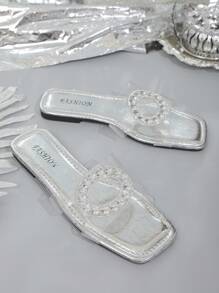 Women's Summer New Fully Rhinestone Crocodile Print Chunky Heel Sandals, Fashion Versatile Outdoor Beach Slippers