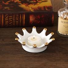 1 件装饰陶瓷珠宝托盘，欧式奢华皇冠形状盘子，用于存放戒指、手镯、项链、钥匙，也可用作烛台或装饰品 - 白色 - 查看 11