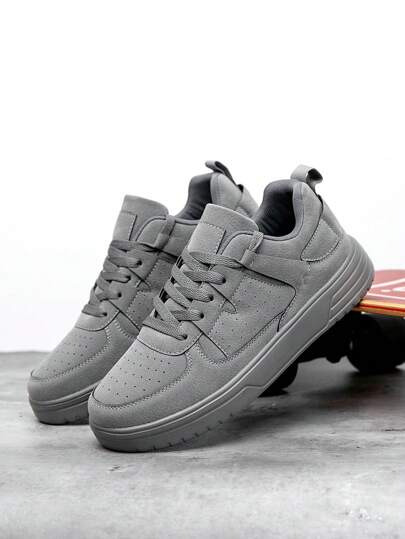 百搭纯色休闲运动鞋，适合春、夏、秋季，PU 皮革男士时尚鞋，适合日常穿着、户外运动、男女通用大码情侣鞋、健身房 2000 年代风格情人节创意