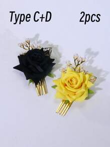 1/2/3 件玫瑰珍珠串珠叶子装饰发夹、发饰、婚礼、新娘发型、侧梳、学校用品