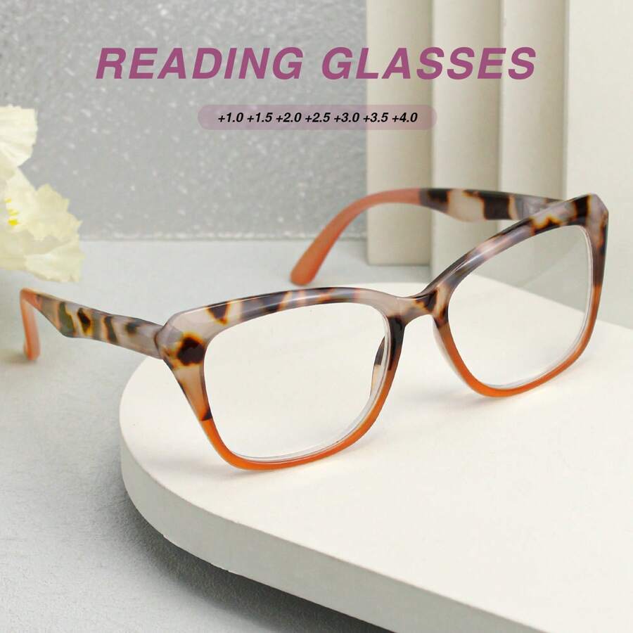 1 st. Elegante grote frame dames leesbril, premium luipaard gradiënt kleur, modieuze lentekleuren, hoogwaardig pc-frame met comfortabele elastische pootjes, een klassieke stijlvolle dames leesbril