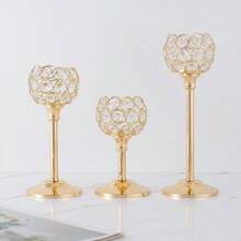 Juego de 3 portavelas de cristal mini europeos, adorno metálico creativo, suministros para la decoración de la cena a la luz de las velas en bodas y hogar
