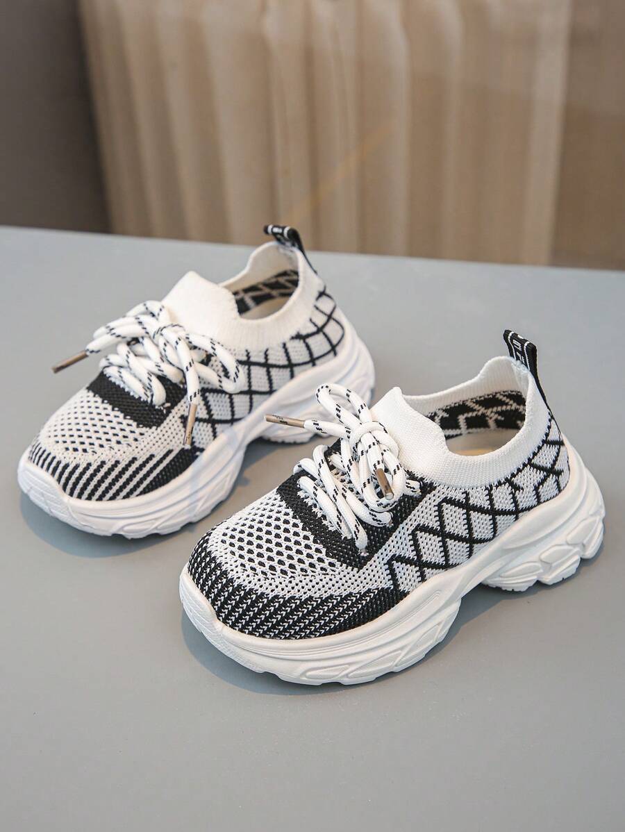 1 Pair Baby/Infant Lace-Up Knit Mesh Breathable Color Block Comfortable Casual Athletic Shoes, Suitable For All Seasons