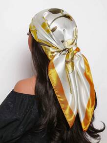 1pc 90cm Women's Elegant & Fashionable Floral Pattern Silk Scarf, Versatile Bandana Suitable For Casual & Street Outfits, Head Wrap, Hair Accessory - Multicolor - View 5