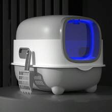 Bac à Litière Fermé, Stérilisation et Désinfection UV, Maison de Toilette, Avec Pelle, Sac Désodorisant et USB, Capacité de Charge 8 kg, Gris/Vert