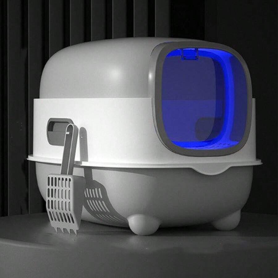 Bac à Litière Fermé, Stérilisation et Désinfection UV, Maison de Toilette, Avec Pelle, Sac Désodorisant et USB, Capacité de Charge 8 kg, Gris/Vert