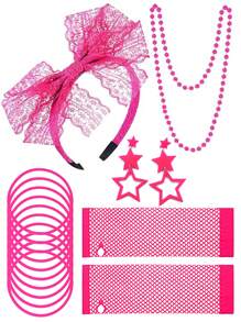 D EXCEED 5 PCS 1920s Women Costume Accessories Outfits Neon Party Lace Bow Hairband Fishnet Gloves Artificial Bead Necklace Bracelet Earrings Weddings Masquerade Fancy Dress Party Gifts Prom - Multicolor - View 1