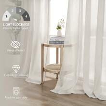 Topfinel 4 Panels Natural Linen Blended Curtains Rod Pocket Back Tab Clip Rings Curtain Semi Transparent Privacy Rural Bohemian Farmhouse Curtains For Living Room Bedroom Home Decoration - Màu be - Xem 7