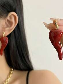 1 Pair Unique Eccentric Red Chili Pepper Dangle Earrings, Fashion Statement Jewelry