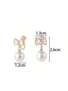 1 Pair Fashion Bowknot Faux Pearl Earrings For Women, No Piercing Silicone Clip-On Earrings, Elegant Accessories For Daily Wear, Gift For Her