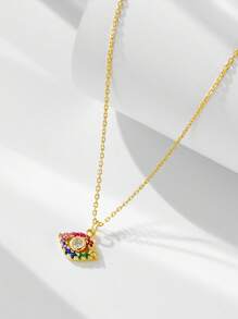 1pc S925 Sterling Silver Colorful Zirconia Evil Eye Pendant Necklace, Fashion Clavicle Chain For Women - Yellow Gold - View 2