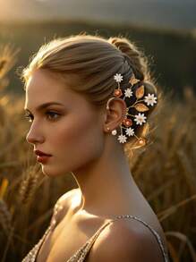 1 Golden Ear Clip Butterfly Ear Clip Bridal Headpiece Retro Female Hair Accessories Antique Style High End Wedding Ear Hanging