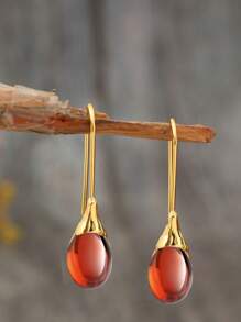 1 paire de boucles d'oreilles dormeuses de mode avec pierre de l'œil de chat incrusté, options multicolores, boucles d'oreilles métal à goutte d'eau de mode personnalisées pour femmes