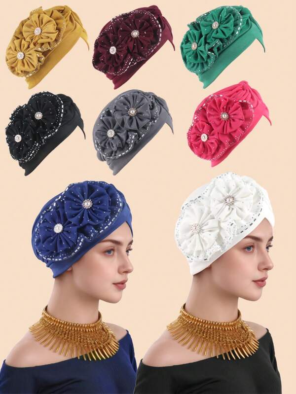 1pc Solid Color Party Polyester(Polyester) Pearl Solid Color Rhinestone Hat, Suitable For Daily Life, Home, Wedding, All Seasons
