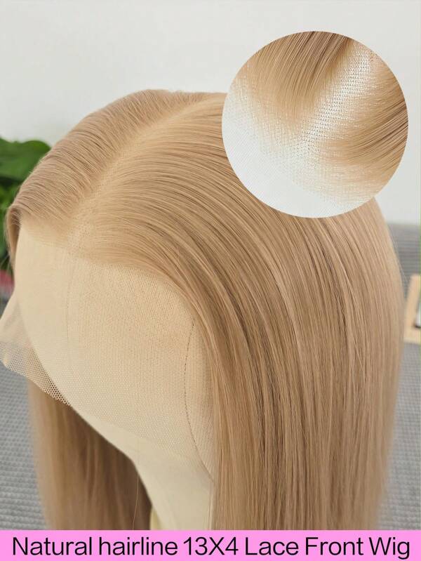 websterwigs Honey Gold Synthetic Lace Front Wig, Pre-Plucked Hairline Long Straight Blonde/Flaxen, Lace Front Heat Resistant Fiber Wig Suitable For Fashionable Women