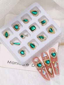 12 件/包 3D 闪亮指甲宝石合金指甲饰物绿蓝红指甲水钻钻石丙烯酸指甲用品 Y2K 指甲哥特指甲设计女士法式指甲 DIY 工艺配件