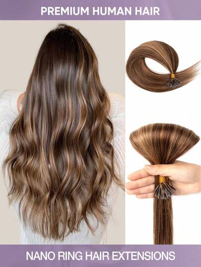 Nano Ring Beads Human Hair Extension Nature Black Micro Nano Rings Beads Hairpiece Proste Remy Human Hair 50 Strands Nano Tip Hair Extensions