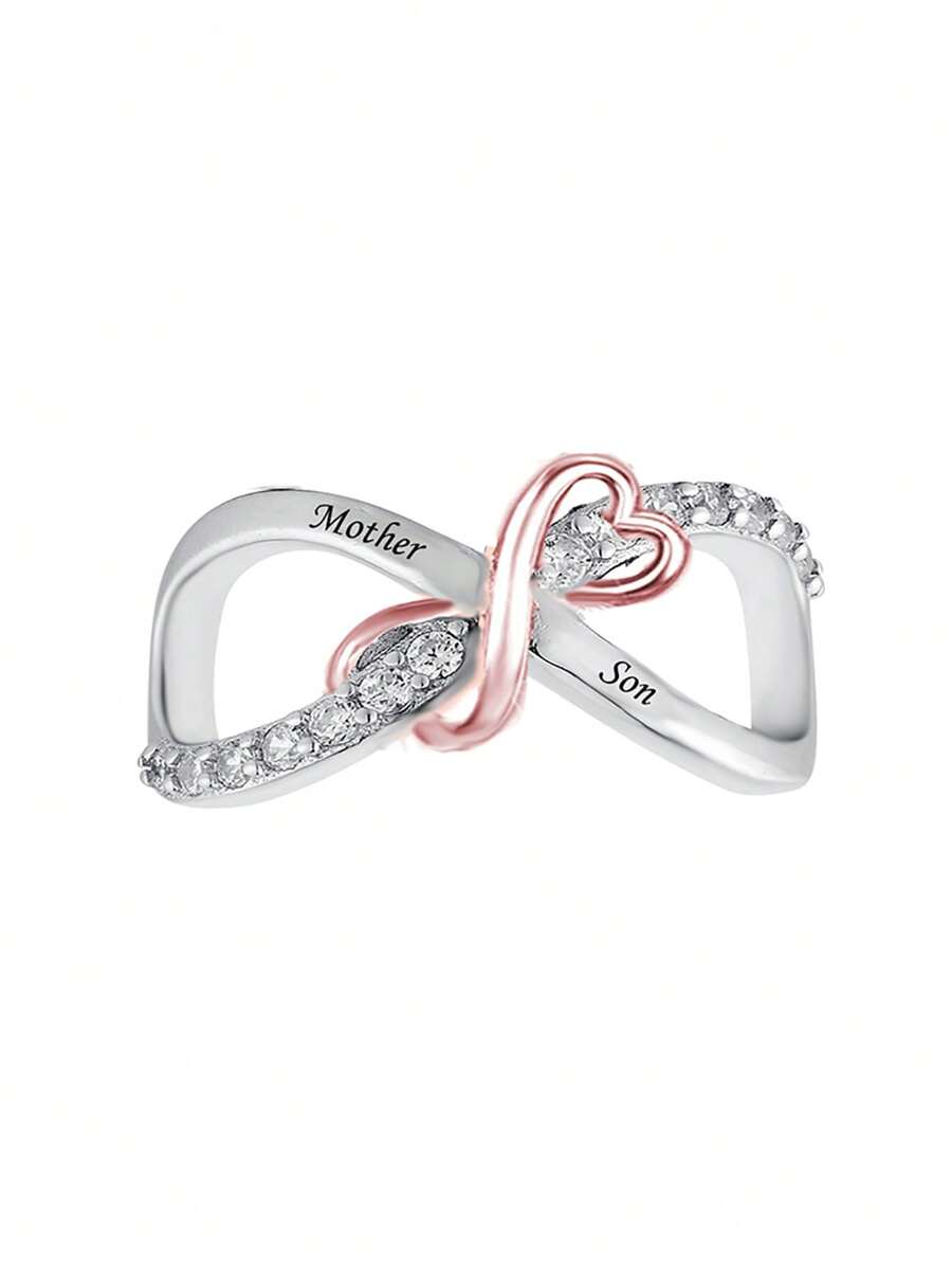1pc 925 Sterling Silver Infinity Symbol Design Mother & Son Cubic Zirconia Bead Jewelry DIY, Mother's Day Gift - Silver - View 1