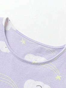 mini bala 年輕女孩睡衣套裝，柔軟透氣嬰兒睡衣 - 紫白色調 - 查看 6