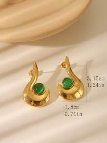 1 对欧美风格 18K 镀金不锈钢多色猫眼石几何月亮形状耳环，适合女性、女孩、日常佩戴、节日、婚礼、派对、生日作为装饰配饰或礼物