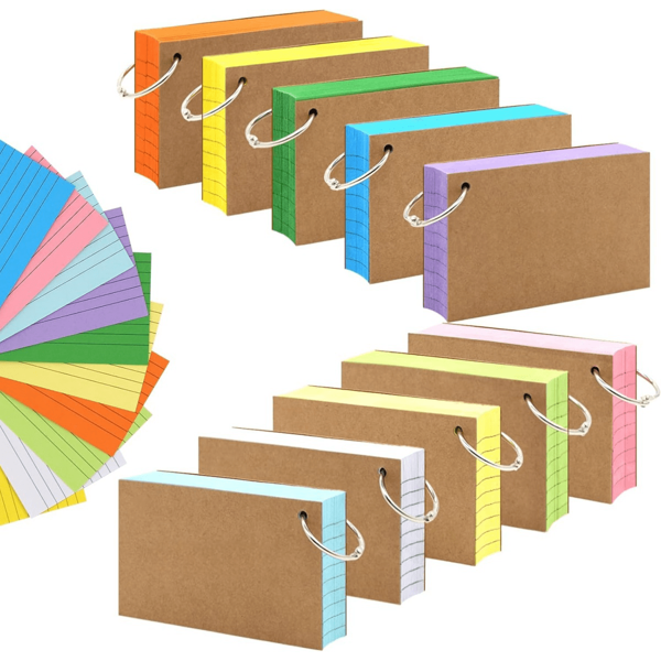 200/400 piezas Tarjetas de índice de 3x5 pulgadas de colores con anillo, tarjetas flash rayadas perforadas, tarjetas de índice rayadas, tarjetas de notas para estudiar, aprender, escuela, universidad, memoria, útiles escolares, de vuelta a clases