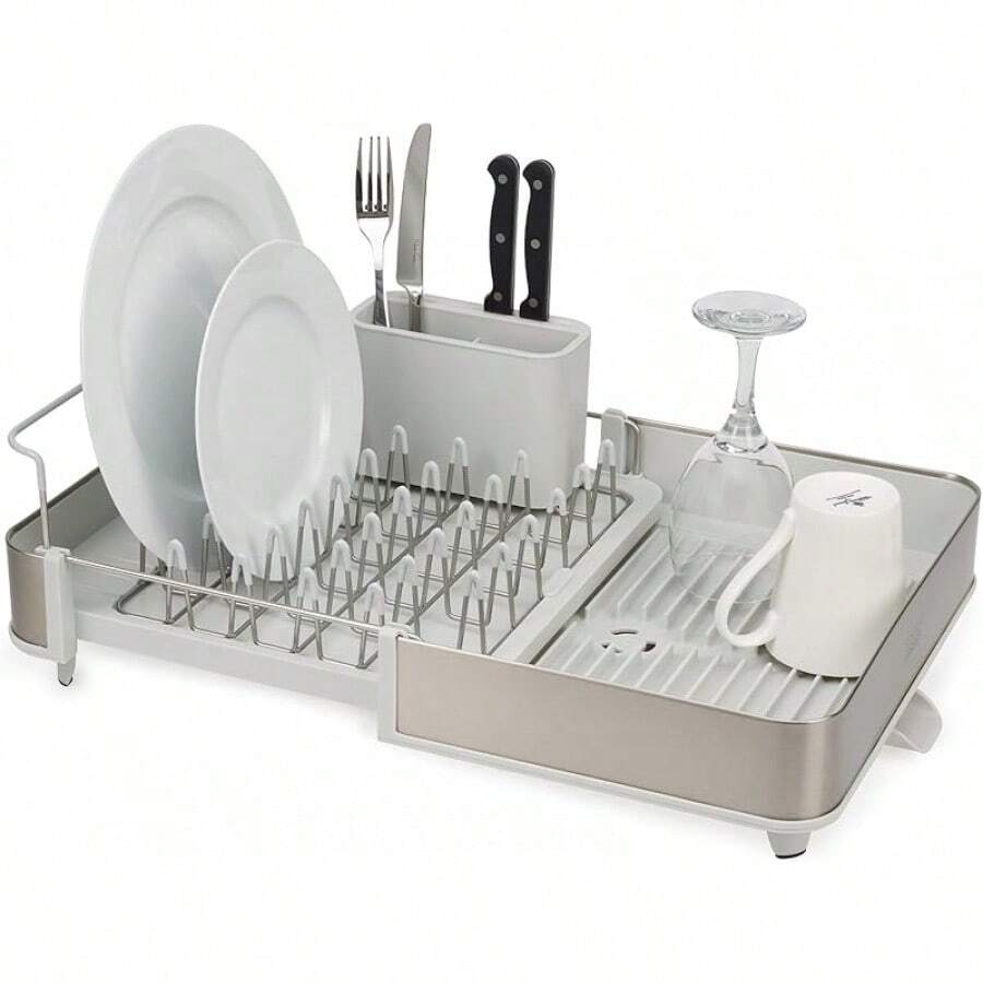 Joseph Joseph Extendable Dish Drying Rack With Dual Parts - Stainless Steel, Non-Scratch, Movable Utensil Drainer & Drainage Spout, GrayHalloween Christmas New Year - Light Stone - 查看 1