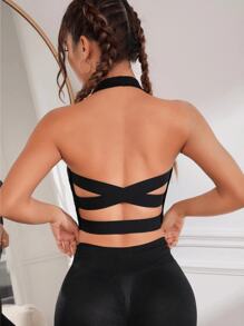 Sujetador con espalda cruzada y aumento de pecho para mujer - Sujetador de cuello halter, adecuado para uso diario, yoga, ropa exterior