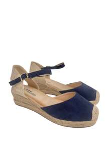 Calzado Estilo. Sandalias mujer de cuña 6,5 cm, estilo valenciana con esparto trenzado, cómodas y ligeras, ideales para primavera y verano, perfectas para combinar con vestidos - Azul Marino - Ver 5