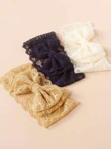 3 Peças Faixa de Cabeça com Laço de Renda e Camada Dupla com Estampa de Flor para Meninas, Fofa e Respirável, Adequada para Festas, Fotografia, Uso Diário, Primavera/Verão - Azul Marinho - Visão 5
