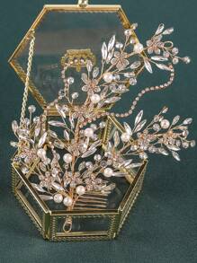 1pc Crystal Hair Comb, Handmade Woven Rhinestone Bridal Hair Accessories