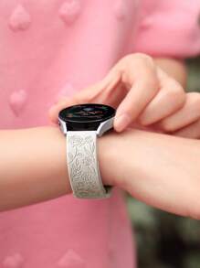 2 Packs 20mm Foral Engraved Carved Silicone Watch Band, Waterproof Sports Strap Compatible With Samsung Galaxy Watch 7 6 5 4 40mm 44mm/5 Pro/6 Classic 47mm/ Watch 4 Classic/Active 2, 20mm 45mm/Galaxy Active 2/Galaxy Watch 3/Watch 4 Classic 42mm 46mm Watch 6 47mm 43mm, 20mm Cheetah Replacement Strap Compatible With Huawei Honor Garmin Amazfit Watch Straps For Women And Men