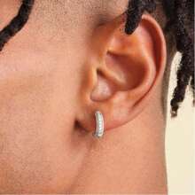 冰晶圆环耳环 方晶锆石 耳钉 软骨袖口 防过敏 14K 镀金 奢华时尚圆形耳环 男女皆宜