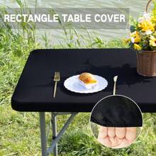 1pc Rectangle Half-Covered Tablecloth, Polyester Washable Wrinkle-Resistant Fitted Table Cover, Suitable For Indoor/Outdoor, Holiday Party, Dining, Banquet - Multicolor - View 6