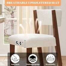Set Of 2 Mid-Century Modern Upholstered Dining Chairs With Curved Backrest, Sharpa Fabric And Pine Wood Legs For Kitchen And Dining Room - White - View 8