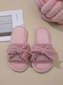 女士蝴蝶记忆泡沫露趾毛绒拖鞋毛绒软底室内家居鞋 - 粉色 - 查看 4