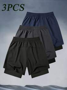 Men's Quick Dry Breathable Sport Shorts, 2 In 1 Casual Fitness Running Shorts