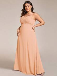 EVERPRETTY Elegant V-Neck Ruched Bust Bridesmaid Dress, Long Gown For Summer - Coral Pink - View 4