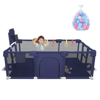 Recinto per Bambini XL 180x120cm, Recinto per Bambini con Rete Traspirante, 50 Palline da Gioco e 4 Anelli di Tirata per Bambini e Neonati Interni Esterni