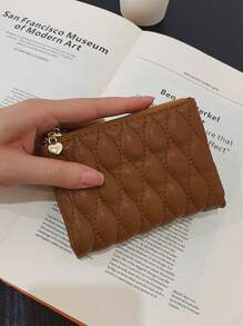 1pc Unisex Embroidered Double Zipper Wallet With Coin Pockets Wallet Purse Wallet Mini Wallet Small Wallet - Brown - View 2