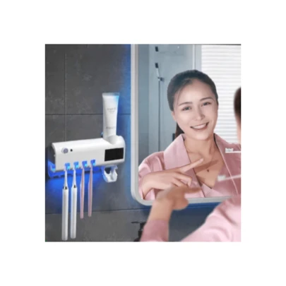 Dispenser Pasta e Escova De Dente Creme Dental Esterilizador Uv Recarrega Solar Com Suporte Parede Aplicador Automático Banheiro