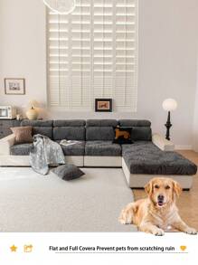 1pc Plush Fabric Anti-Slip Sofa Cushion Cover, Versatile For All Seasons, Soft & Skin-Friendly, Pet Resistant, Elastic Fit For L-Shape Combo Sofa And 1/2/3/4 Seater Sofa (Sold Individually), Modern & Simple Design - Dark Grey - View 5