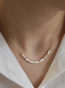 1pc Stylish Stainless Steel Shell Necklace Summer Beach Daily Wear And Gifts, Suitable For Daily Wear, Beach Vacation